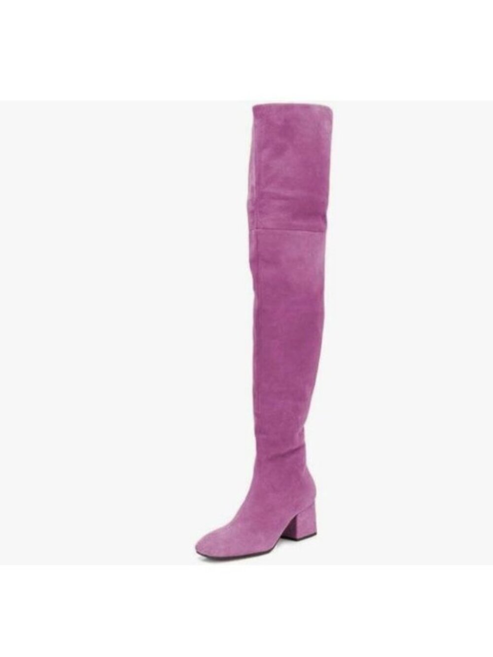 Pink Square Closed Toe Chunky Heel Side Zipper Over The Knee Thigh High Boot